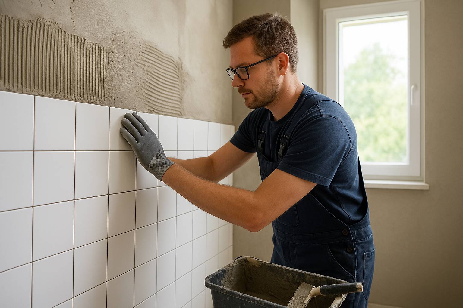 Byggare lägger kakel från byggföretag i kristianstad